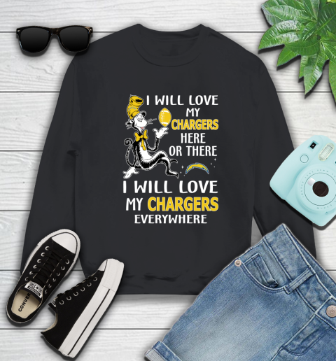 NFL Football Los Angeles Chargers I Will Love My Chargers Everywhere Dr Seuss Shirt Sweatshirt