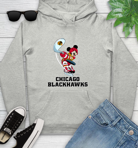 NHL Hockey Chicago Blackhawks Cheerful Mickey Mouse Shirt Youth Hoodie 2