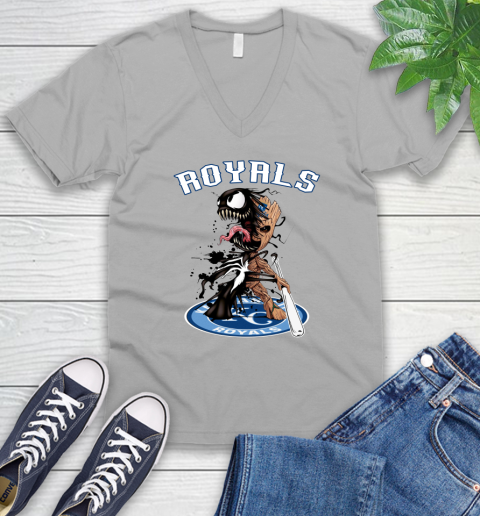 MLB Kansas City Royals Baseball Venom Groot Guardians Of The Galaxy V-Neck T-Shirt 4