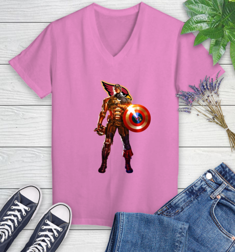 NFL Captain America Marvel Avengers Endgame Football Sports Arizona Cardinals Women's V-Neck T-Shirt 14