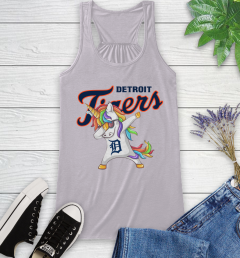 Detroit Tigers MLB Baseball Funny Unicorn Dabbing Sports Racerback Tank 5