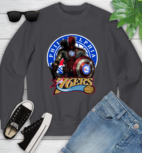 Philadelphia 76ers NBA Basketball Captain America Thor Spider Man Hawkeye Avengers (1) Youth Sweatshirt 6