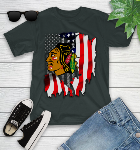 Chicago Blackhawks NHL Hockey American Flag Youth T-Shirt 6