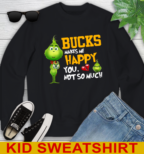 NBA Milwaukee Bucks Makes Me Happy You Not So Much Grinch Basketball Sports Youth Sweatshirt
