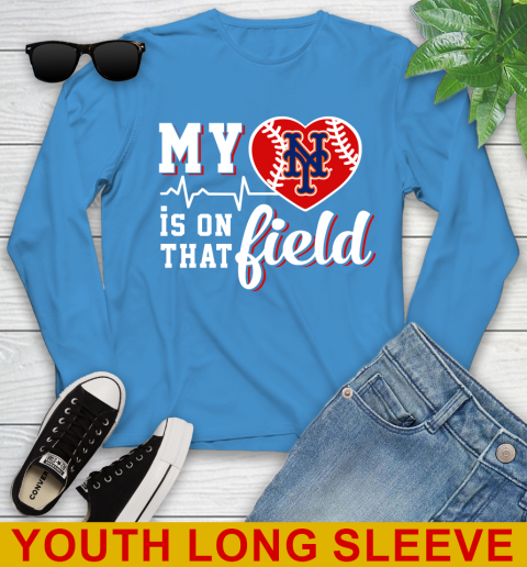 MLB My Heart Is On That Field Baseball Sports New York Mets Youth Long Sleeve 8