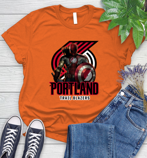 Portland Trail Blazers NBA Basketball Captain America Thor Spider Man Hawkeye Avengers Women's T-Shirt 4