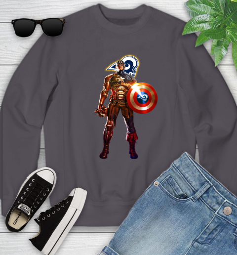 NFL Captain America Marvel Avengers Endgame Football Sports Los Angeles Rams Youth Sweatshirt 6