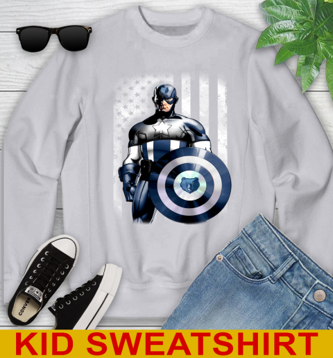 Memphis Grizzlies NBA Basketball Captain America Marvel Avengers American Flag Shirt Youth Sweatshirt 3