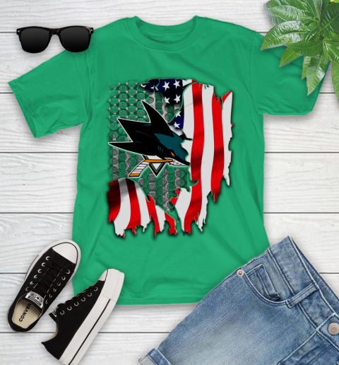 San Jose Sharks NHL Hockey American Flag Youth T-Shirt 8