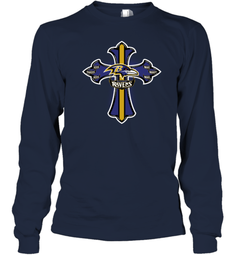 NFL Blue Crusader Cross Baltimore Ravens Long Sleeve T-Shirt
