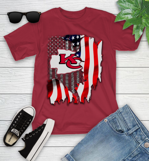 Kansas City Chiefs NFL Football American Flag Youth T-Shirt 14