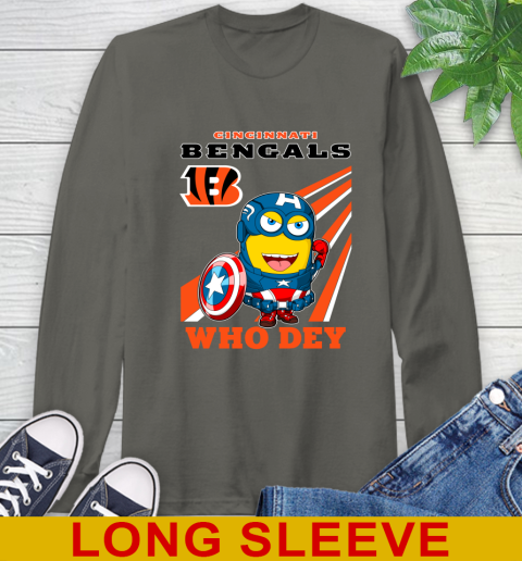 NFL Football Cincinnati Bengals Captain America Marvel Avengers Minion Shirt Long Sleeve T-Shirt 10