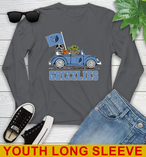 NBA Basketball Memphis Grizzlies Darth Vader Baby Yoda Driving Star Wars Shirt Youth Long Sleeve 9