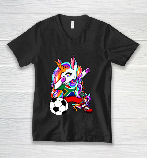 Dabbing Unicorn South Africa Soccer Fans Jersey Football V-Neck T-Shirt