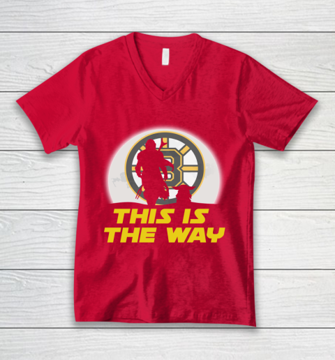 Boston Bruins NHL Ice Hockey Star Wars Yoda And Mandalorian This Is The Way V-Neck T-Shirt 6