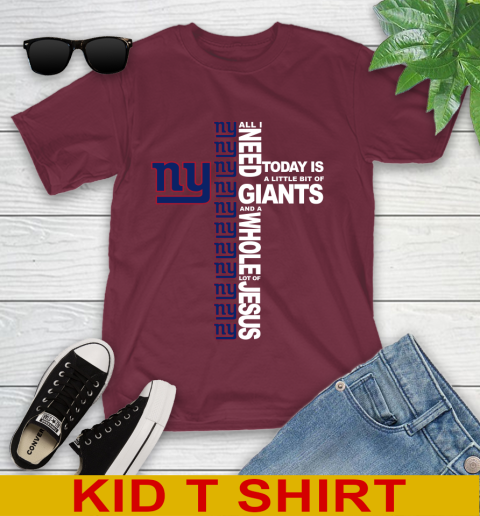 NFL All I Need Today Is A Little Bit Of New York Giants Cross Shirt Youth T-Shirt - Image 6
