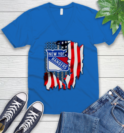 New York Rangers NHL Hockey American Flag V-Neck T-Shirt 5