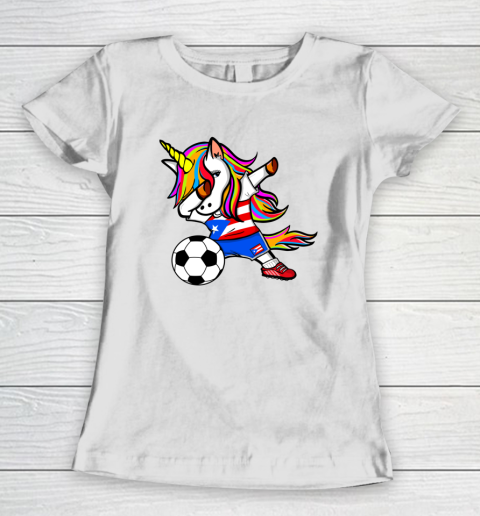 Dabbing Unicorn Puerto Rico Football Puerto Rican Flag Women's T-Shirt