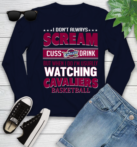 Cleveland Cavaliers NBA Basketball I Scream Cuss Drink When I'm Watching My Team Youth Long Sleeve 2