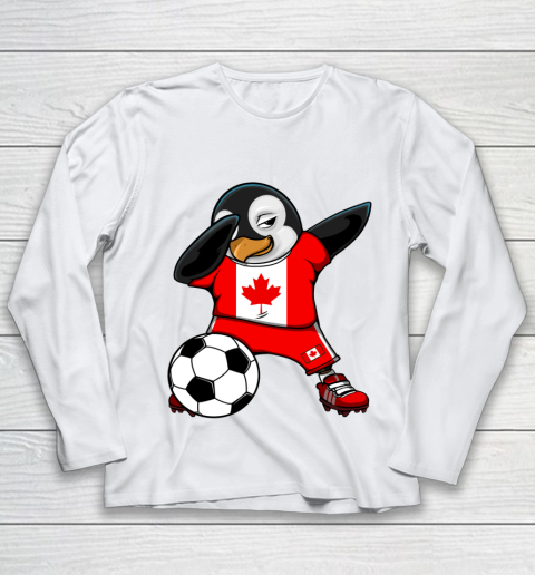 Dabbing Penguin Canada Soccer Fans Jersey Football Lovers Youth Long Sleeve