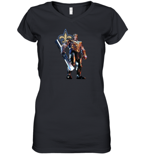 NFL Thanos Marvel Avengers Endgame Football New Orleans Saints Women's V-Neck T-Shirt