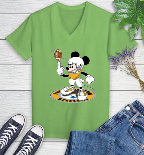 NFL Football Pittsburgh Steelers Cheerful Mickey Disney Shirt Women's V-Neck T-Shirt 9
