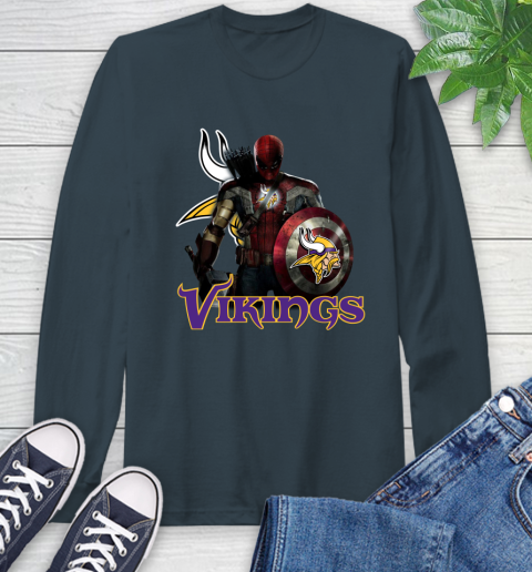 NFL Captain America Thor Spider Man Hawkeye Avengers Endgame Football Minnesota Vikings Long Sleeve T-Shirt 8