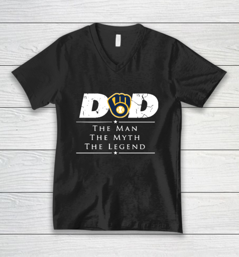 Milwaukee Brewers MLB Baseball Dad The Man The Myth The Legend V-Neck T-Shirt