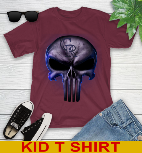 Colorado Rockies MLB Baseball Punisher Skull Sports Youth T-Shirt 5