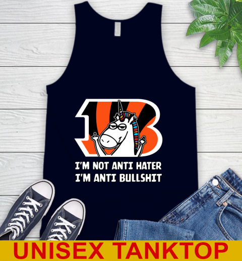 Cincinnati Bengals NFL Football Unicorn I'm Not Anti Hater I'm Anti Bullshit Tank Top 3