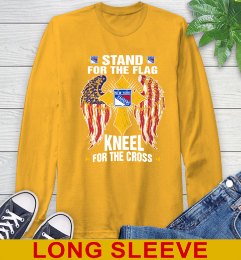 NHL Hockey New York Rangers Stand For Flag Kneel For The Cross Shirt Long Sleeve T-Shirt 3 NHL Hockey New York Rangers Stand For Flag Kneel For The Cross Shirt Long Sleeve T-Shirt - Image 3