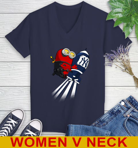 MLB Baseball New York Yankees Deadpool Minion Marvel Shirt Women's V-Neck T-Shirt 12