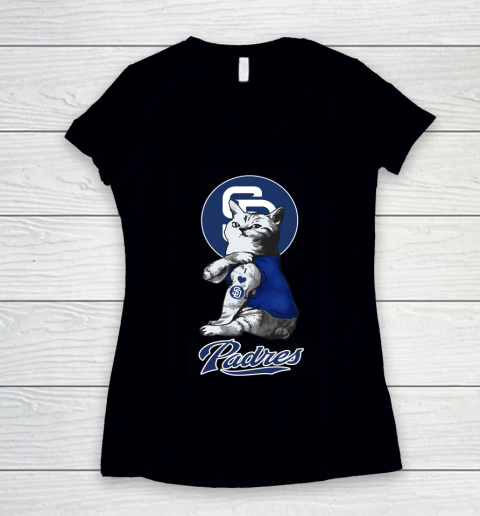 MLB Baseball My Cat Loves San Diego Padres Women's V-Neck T-Shirt