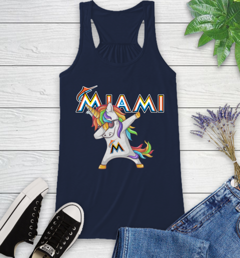 Miami Marlins MLB Baseball Funny Unicorn Dabbing Sports Racerback Tank 12