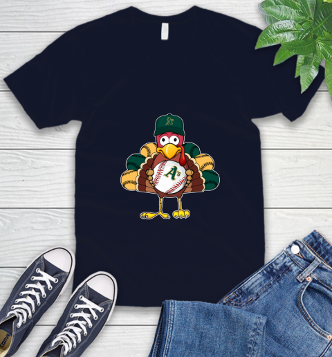 Oakland Athletics Turkey thanksgiving V-Neck T-Shirt 3