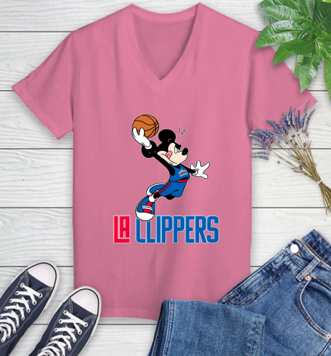 NBA Basketball LA Clippers Cheerful Mickey Mouse Shirt Women's V-Neck T-Shirt 11