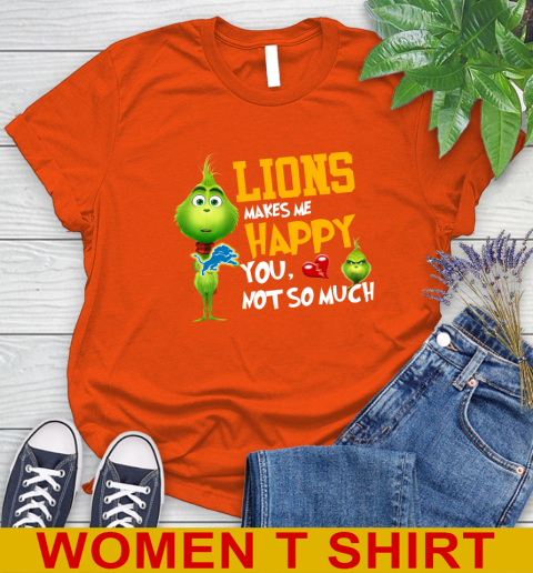 NFL Detroit Lions Makes Me Happy You Not So Much Grinch Football Sports Women's T-Shirt 3