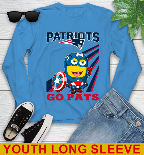 NFL Football New England Patriots Captain America Marvel Avengers Minion Shirt Youth Long Sleeve 8
