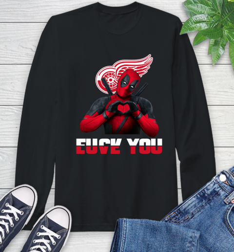 NHL Detroit Red Wings Deadpool Love You Fuck You Hockey Sports Long Sleeve T-Shirt