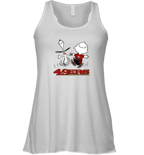 9ler snoopy and charlie brown happy san francisco 49ers fans flowy tank 32 front white