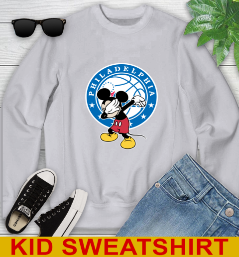 Philadelphia 76ers NBA Basketball Dabbing Mickey Disney Sports Youth Sweatshirt 4