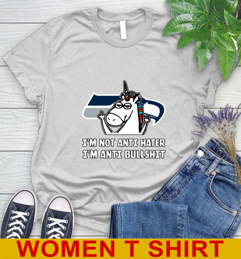 Seattle Seahawks NFL Football Unicorn I'm Not Anti Hater I'm Anti Bullshit Women's T-Shirt