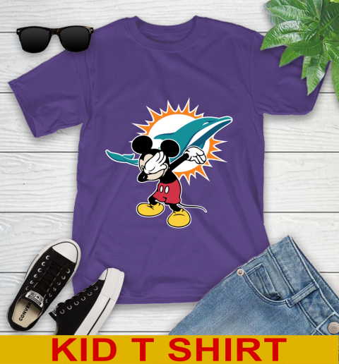 Miami Dolphins NFL Football Dabbing Mickey Disney Sports Youth T-Shirt 4