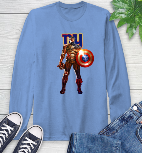 NFL Captain America Marvel Avengers Endgame Football Sports New York Giants Long Sleeve T-Shirt 11
