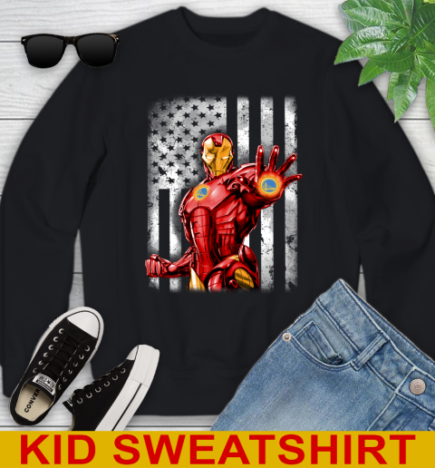 Golden State Warriors NBA Basketball Iron Man Avengers American Flag Shirt Youth Sweatshirt