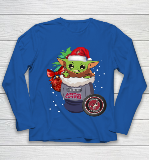 Arizona Coyotes Christmas Baby Yoda Star Wars Funny Happy NHL Youth Long Sleeve 9