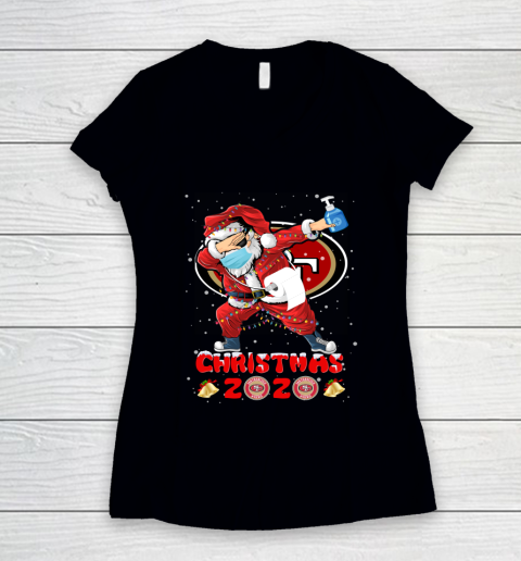 San Francisco 49ers Funny Santa Claus Dabbing Christmas 2020 NFL Women's V-Neck T-Shirt