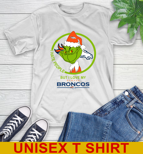 Denver Broncos NFL Christmas Grinch I Hate People But I Love My Favorite Football Team T-Shirt