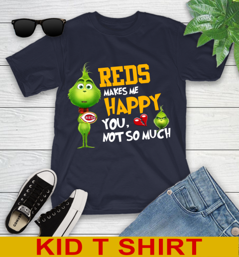 MLB Cincinnati Reds Makes Me Happy You Not So Much Grinch Baseball Sports Youth T-Shirt 2