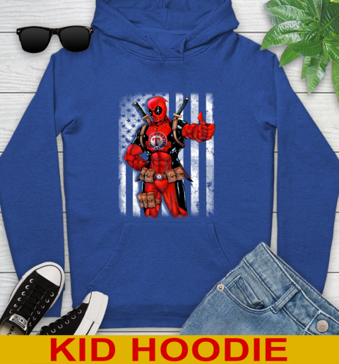 MLB Baseball Texas Rangers Deadpool American Flag Shirt Youth Hoodie 10